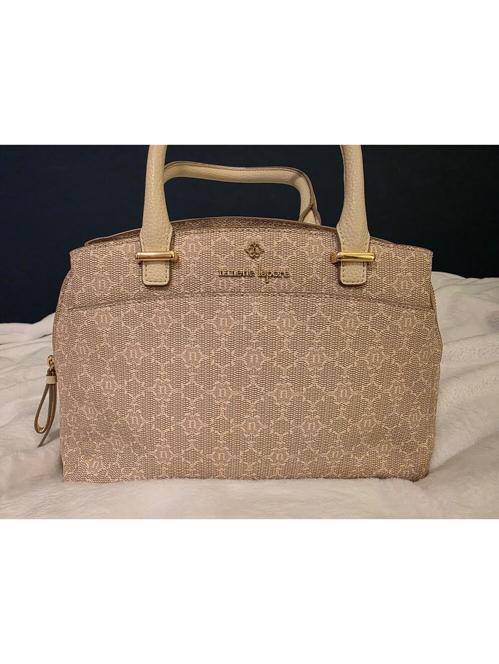Beige monogram satchel handbag Nanette Lepore